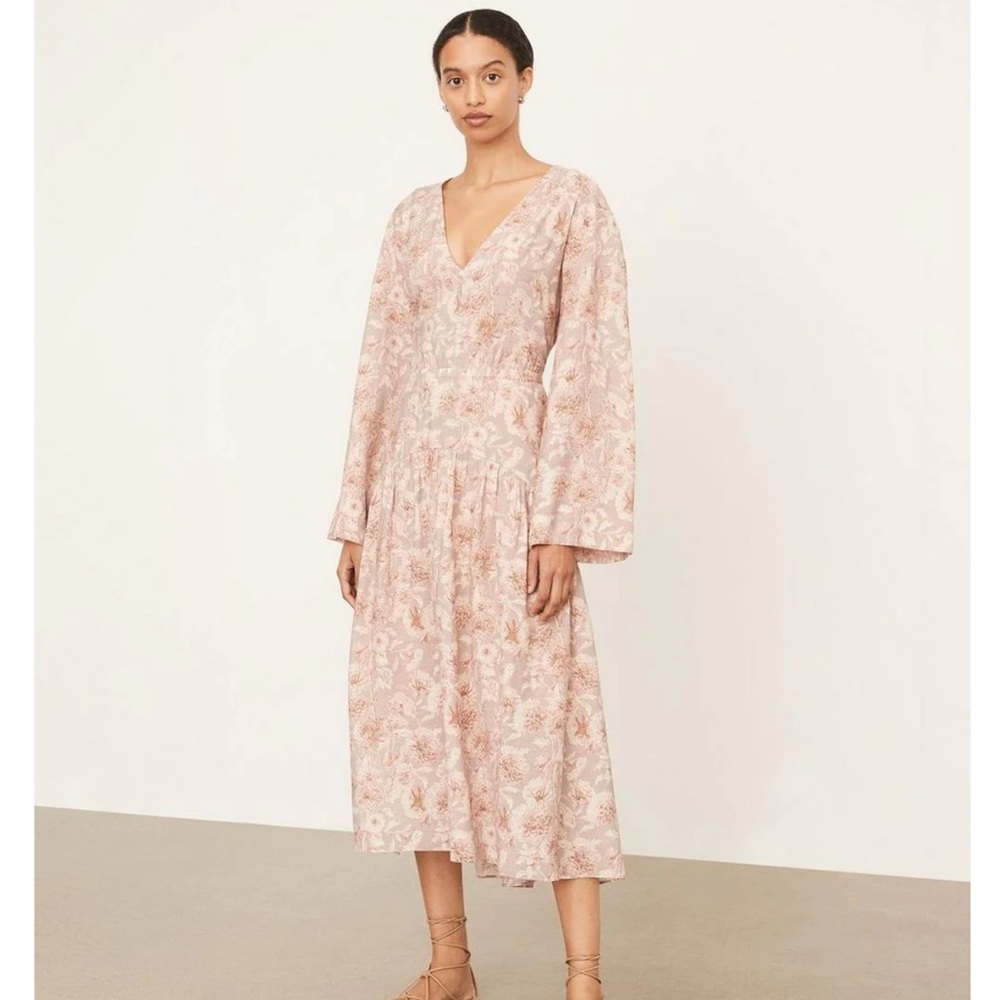 NWT Vince Dahlia Print Long Sleeve Dress in LOTUS SHELL